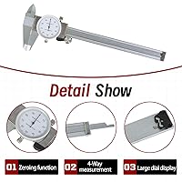 Vista 4 de findmall 6" Dial Caliper 0.001 Herramienta de medición de pinza de acero inoxidable Medición de 4 vías con caja de plástico