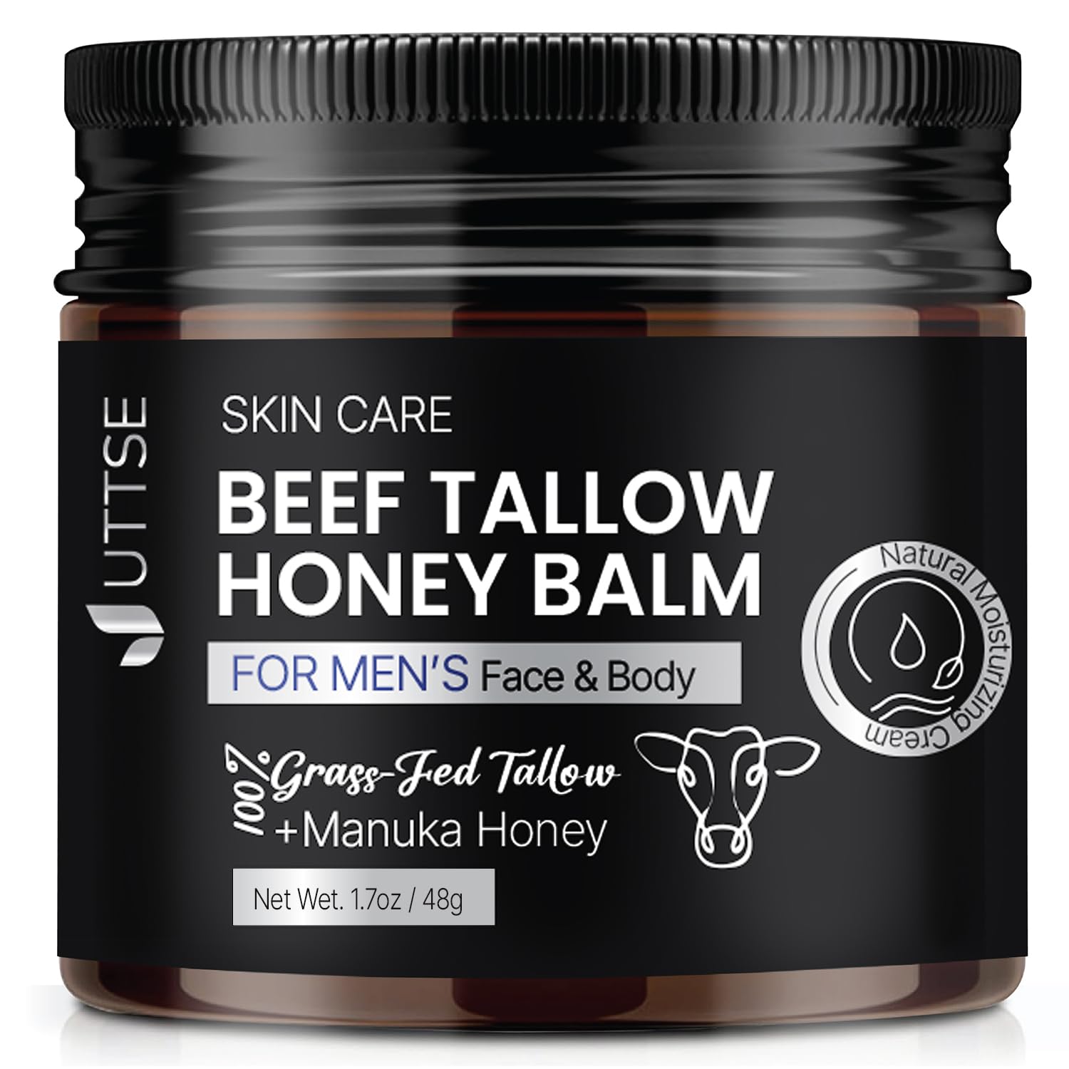 Uttse Men's Beef Tallow for Skin Care:100% Grass-Fed Beef Tallow Face Moisturizer For Men - Tallow and Honey Balm With Olive Oil Manuka Honey For Sensitive Dry Skin Repair 1.7 oz