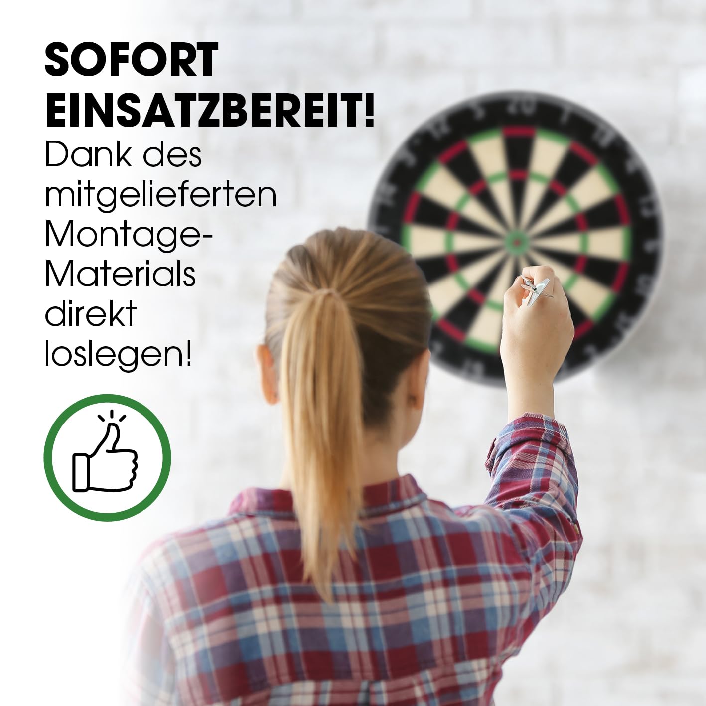 Dartscheibe | Dart Komplett-Set mit 6 Dartpfeilen & optionaler Dart-Beleuchtung | Steeldart inkl. Flights | Sisal Dartscheibe mit Schutzring | Dartboard aus selbstschließenden Sisalfasern