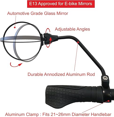 Miniatura 2 de Hafny Espejo de bicicleta eléctrica para manillar, espejo de bicicleta de gran superficie, espejo de bicicleta de vidrio de grado automotriz HD,