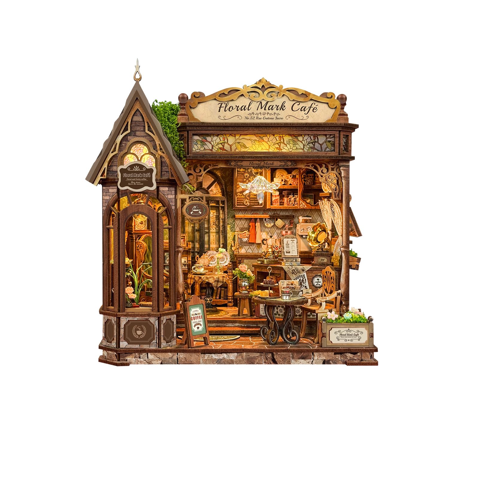 DIY Miniature House Kit, Floral Mark Cafe Book Nook for Adults