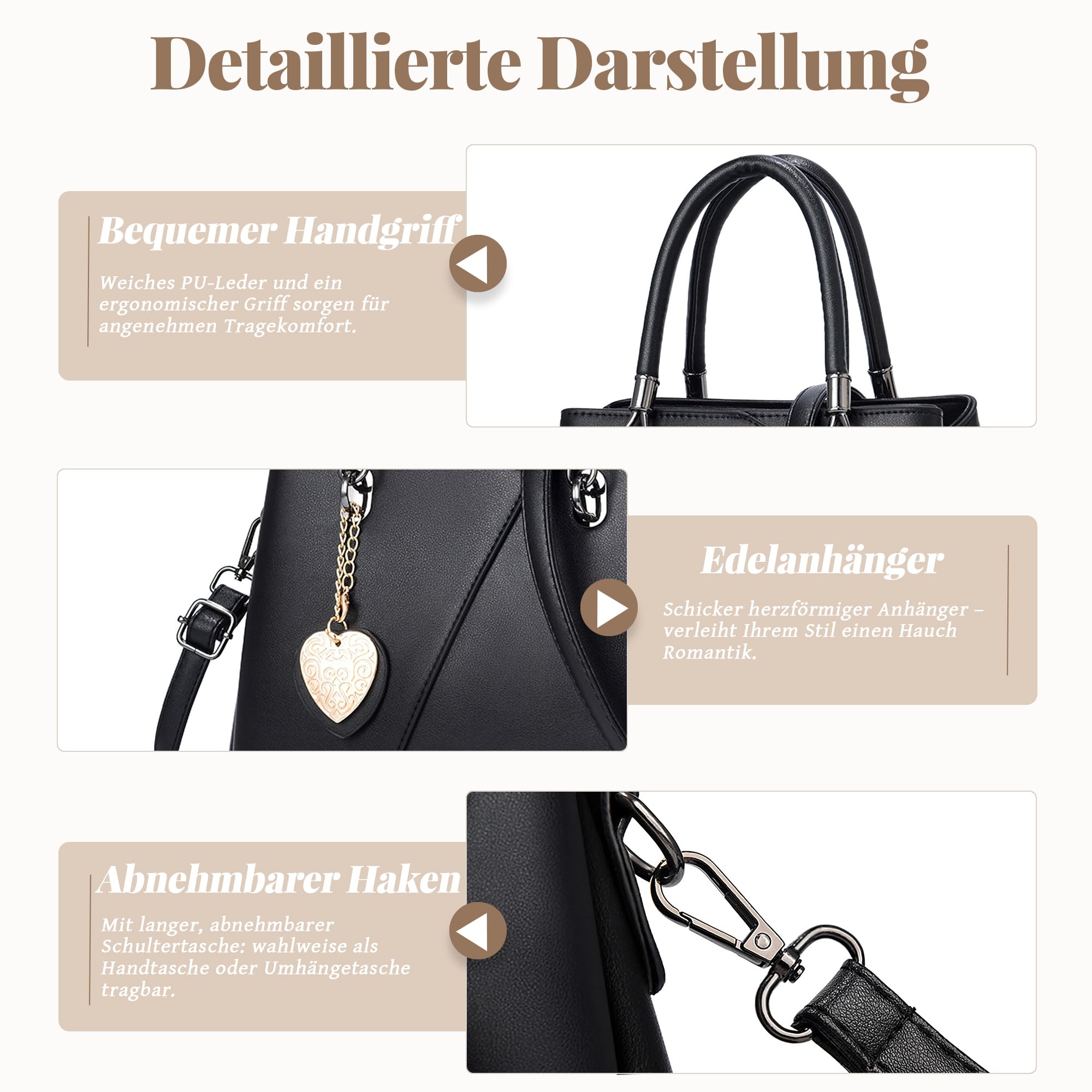 Handtasche Damen mittelgroß Henkeltasche PU Leder Umhängetasche