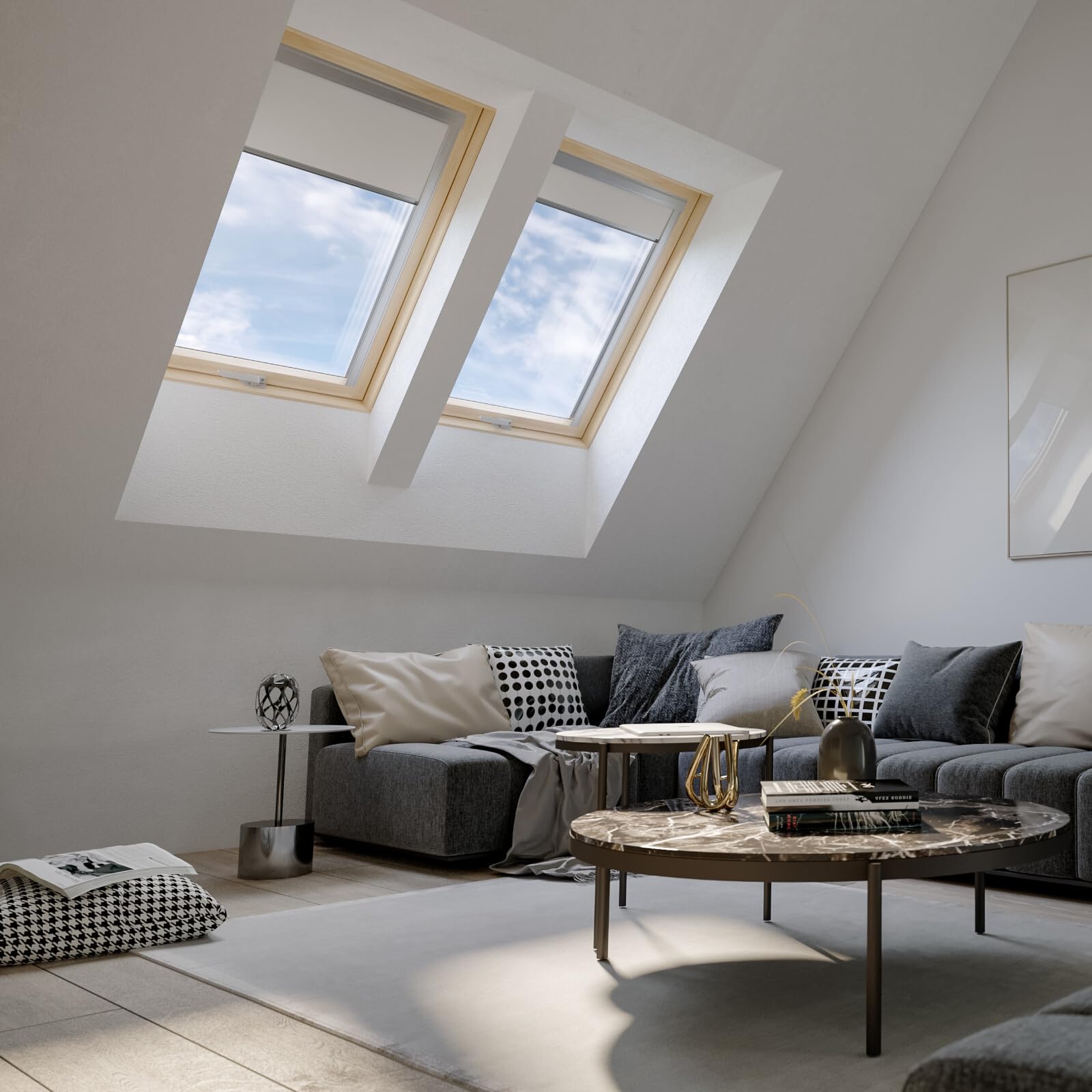 Lucernario Velux Gruppe 78 x 118 cm RoofLITE+ | Finestra con doppia vetratura | Finestra obliqua in legno | Finestra basculante inclusa di telaio per copertura in tegole (fino a 50 m+ Set di