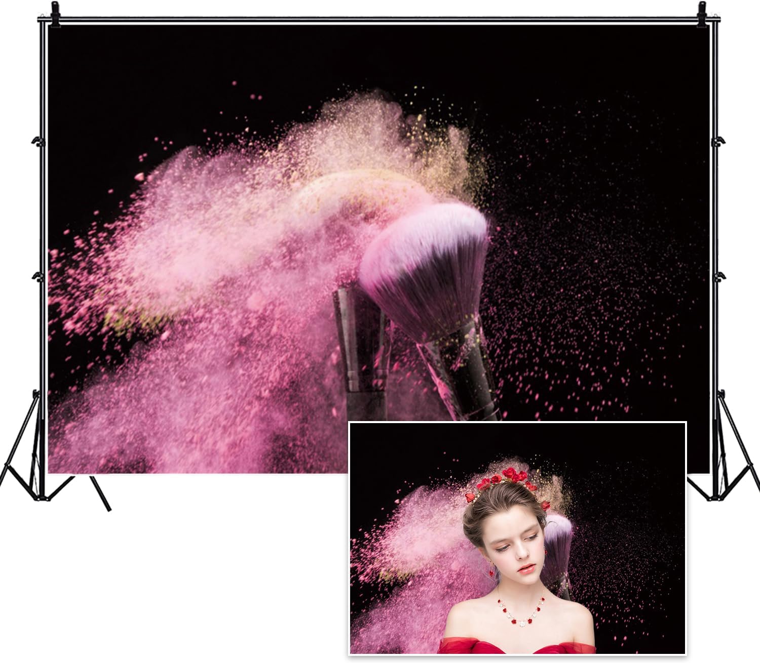 Haoyiyi 7x5ft Makeup Backdrop Pink Brush Colorful Powder...