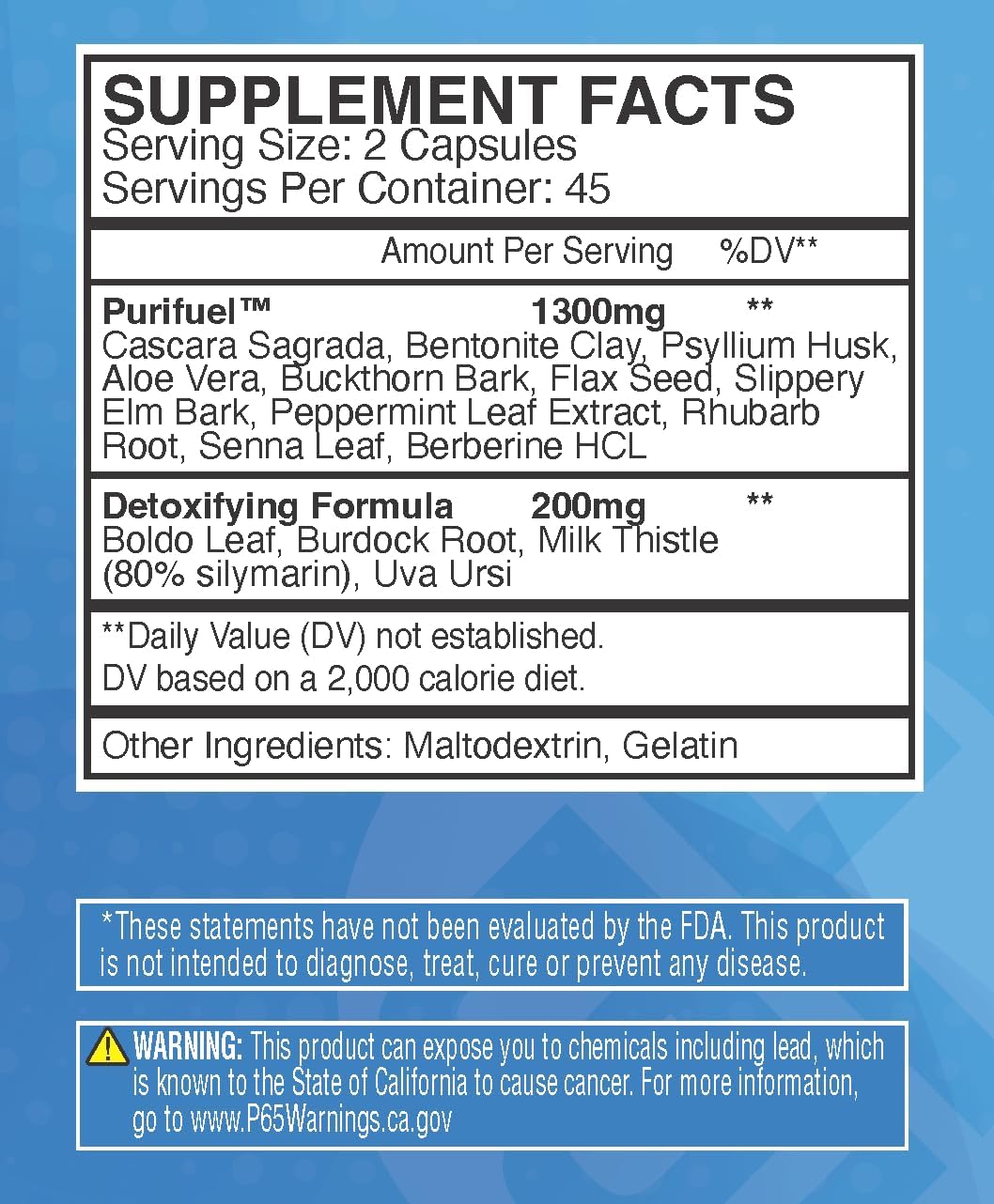 Purify | All Natural Internal Organ GI Detox | 45 Servings 90 Capsules