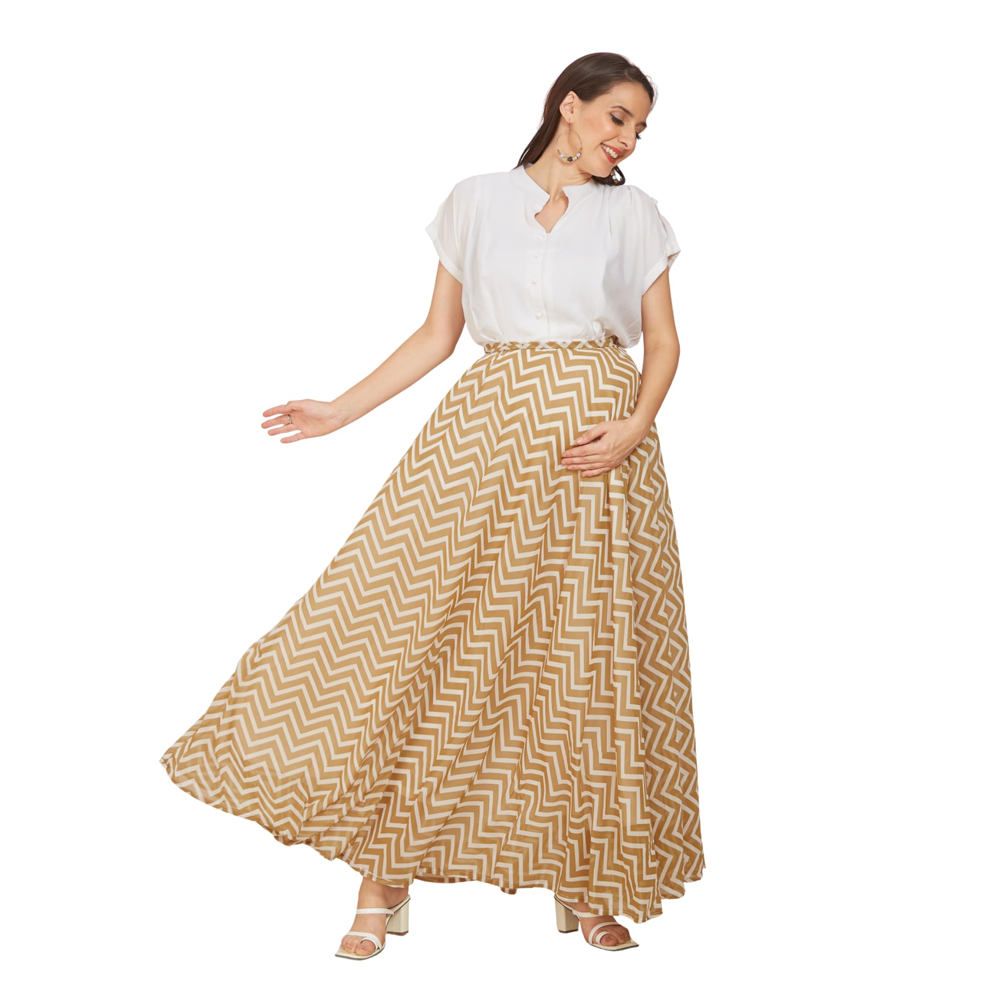 Beige Rayon Georgette Maternity Dress-picture-33