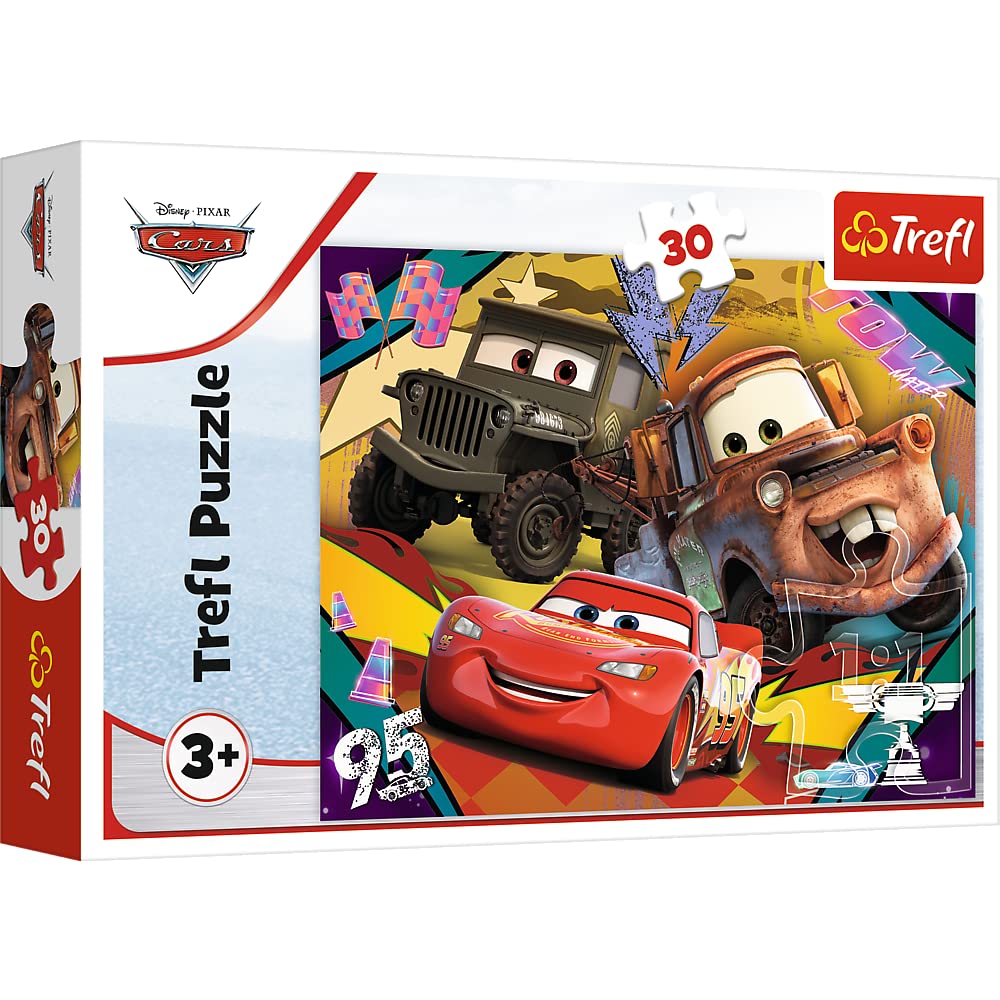 Trefl 18293 Disney masal karakterleri, yaratıcı eğlence, 3 yaşındaki çocuklar için eğlence, arabalar, hız yapan arabalarla 30 parçalı renkli yapboz