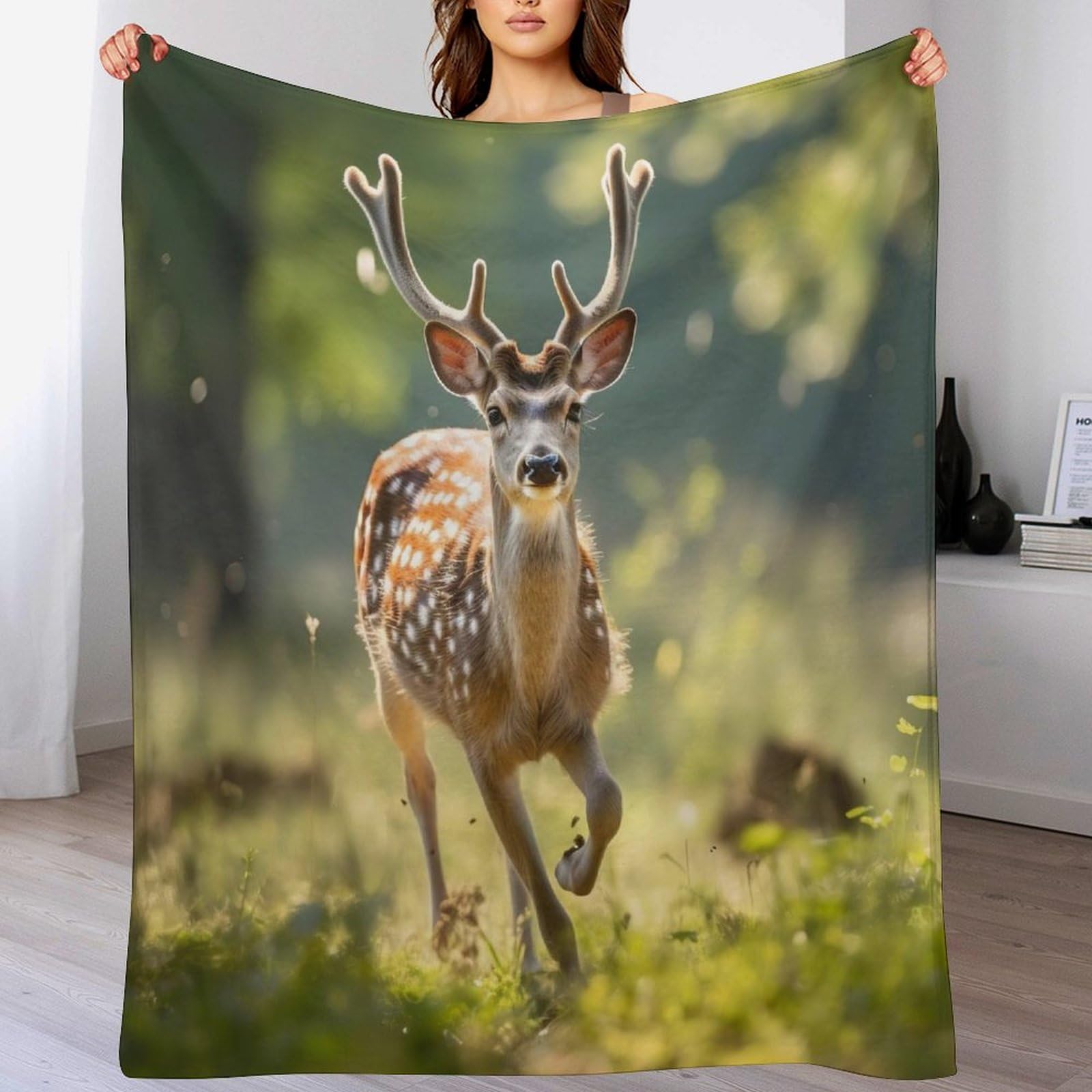 Couverture polaire cerf plaid chaud et doux pour lit ou canapé de salon