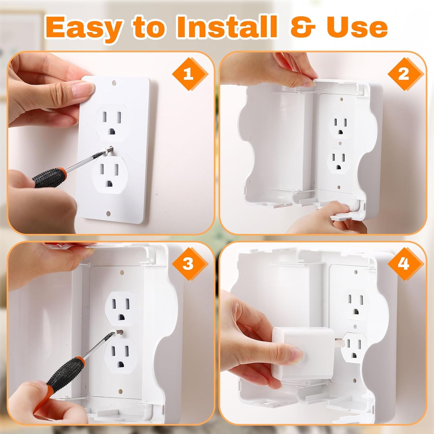 8 Pack Safety Outlet Cover Box Wall Outlet Cover for Baby Proofing Extra Large Electrical Plugs and Adapters Receptacle Box Receptacle Protector with Childproof Lock & Cable Management