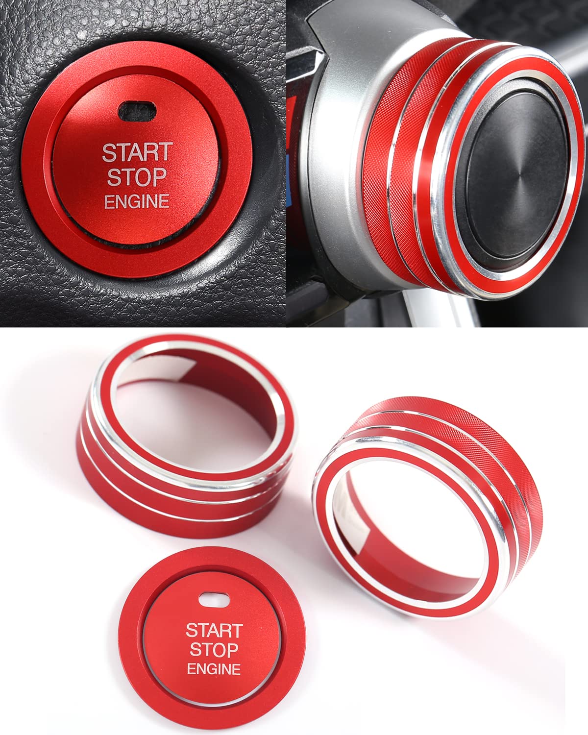 4 piezas para Toyota RAV4 AC Control de climatización Anillos de perilla Cubierta de arranque del motor Consola central Interruptor de aire acondicionado Perilla Embellecedores para RAV 4 2019 2025 Accesorios de aire acondicionado interior Rojo