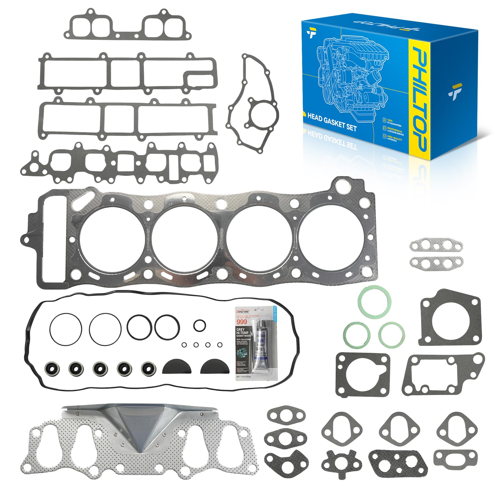 PHILTOP Engine Cylinder Head Gasket Set for Toyota Pickup 1985-1995 2.4L | Fit for Nissan Pickup 1995 2.4L, 4Runner 1985-1995 2.4L, Celica 1985 2.4L, OE# HGS900, HS26185PT-2