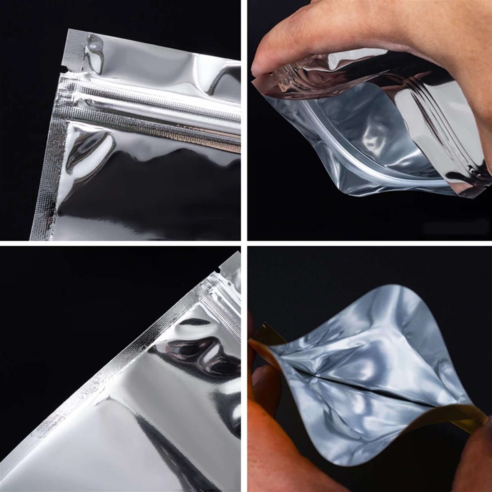 woreczek strunowy, 100 szt. Srebrne torebki z folii Mylar Zip Lock samoprzylepnym zamknięciem, płaskie woreczki nacięciem do żywności, kawy mielonej, herbaty, cukierków(10x15cm)