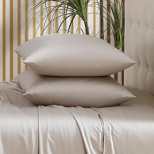 Miniatura 3 de Brielle Home Juego de sábanas de satén de viscosa de bambú, King, color plateado