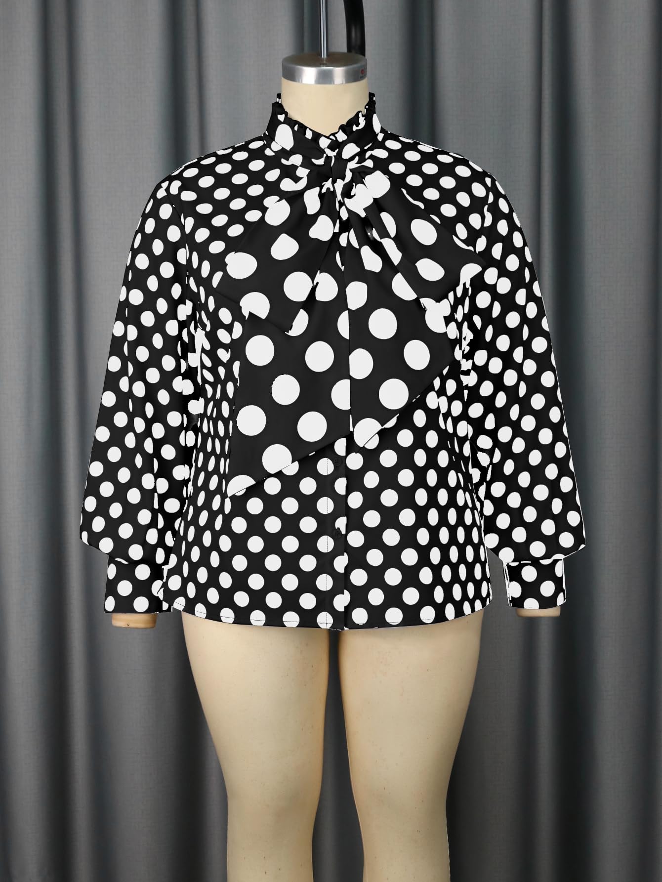 AOMEI Camicette casual da donna a pois con bottoni e fiocco sul davanti, collo a lupetto, maniche lunghe, camicie da lavoro e ufficio