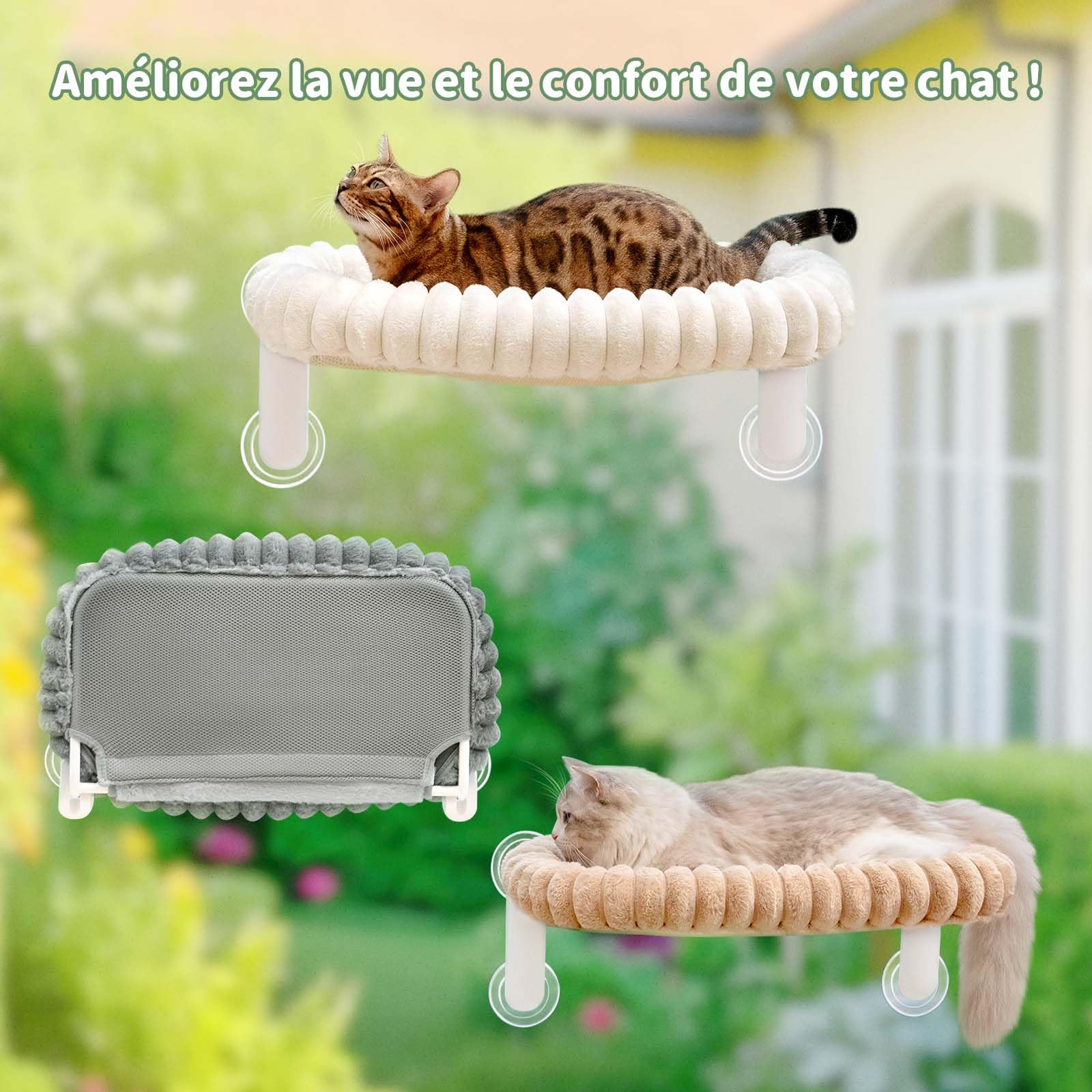 GUUSII HOME Hamac Chat Fenetre Panier Perchoir Transat Suspendu Pliable Support Etagere Cododo Lit pour Coussin Petite et Grande Chats Tapis Réversible Lavable en Machine 54 * 30cm (Gris, M)