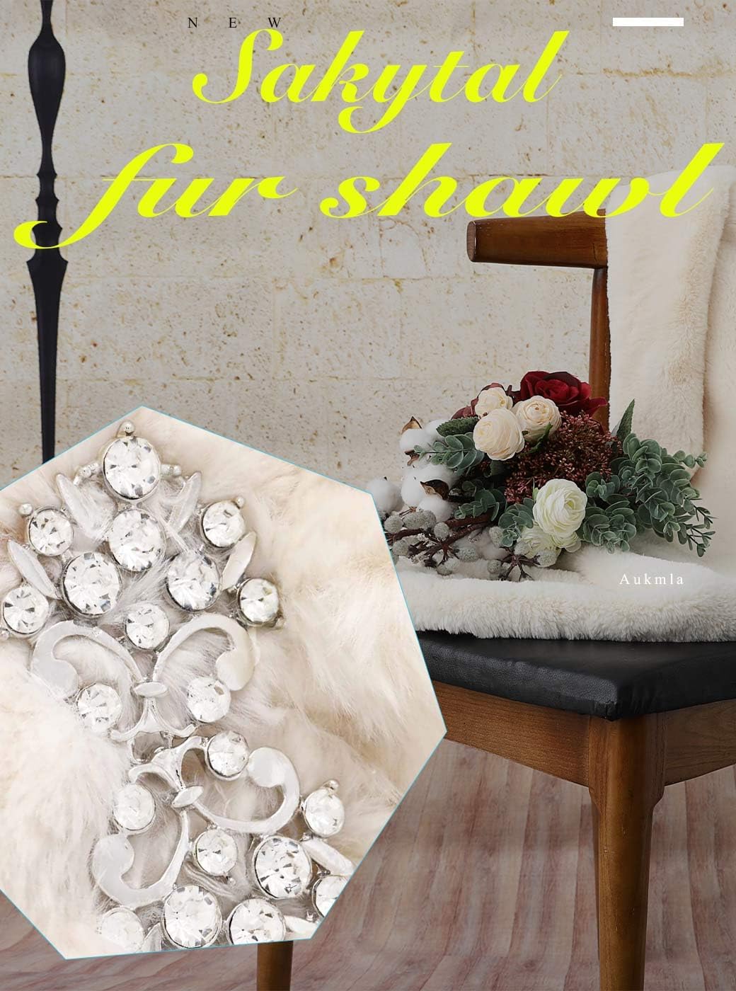 Women's Weddings Faux Fur Shawl Bride Fur Stole Cape Evening Dresses Faux Wrap for Bridal - Image 4