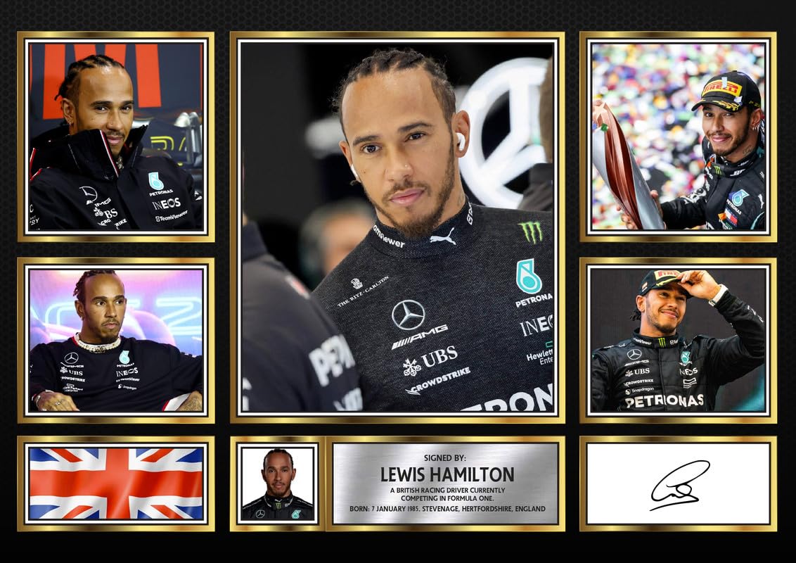 Foxyprinting A3 Poster Lewis Hamilton Autographed Mercedes F1 Celebration - Specially Signed Print Photo Display (A3 Poster)