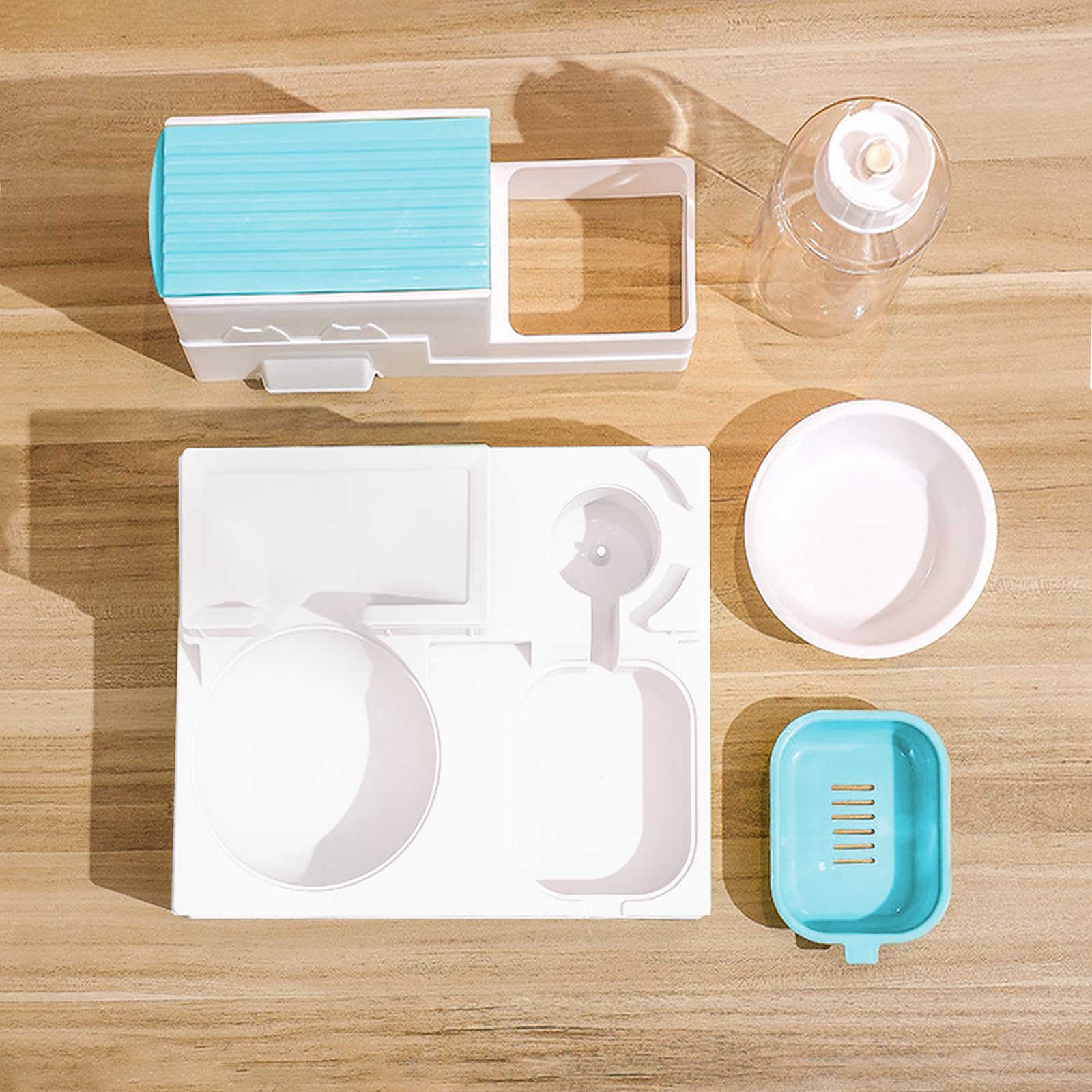Dispensador de croquetas para gatos, dispensador automático de alimentos por gravedad, con cuenco de comida para animales, fácil de limpiar, fácil de limpiar (A azul)