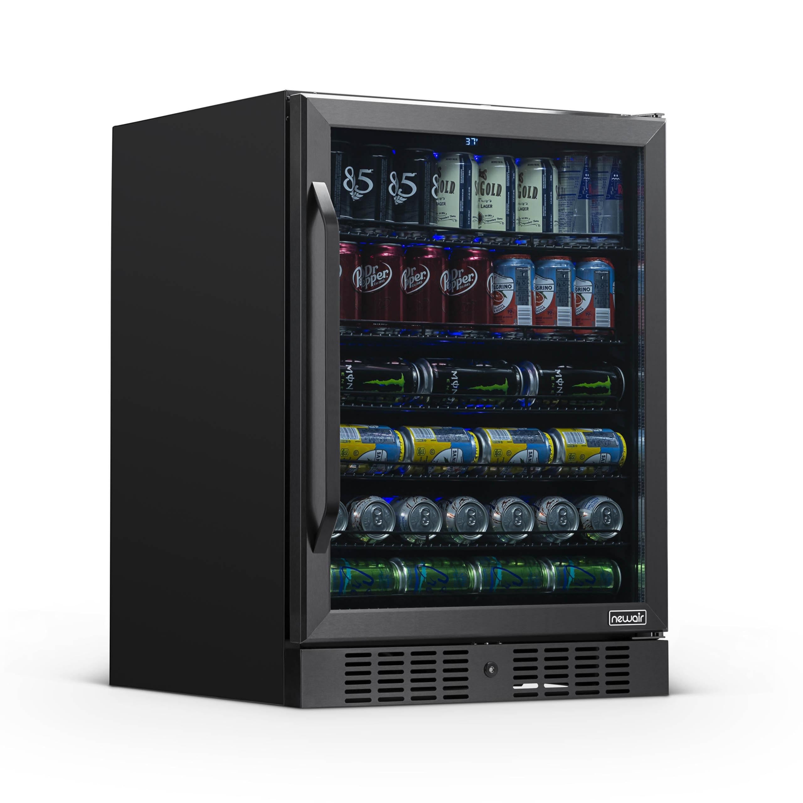 Beverage Refrigerator with Glass Door | 177 Can Mini Fridge for Bedroom, Dorm, Office, or Gaming Setup | Soda, Beer, and Wine Cooler | Black Stainless Steel