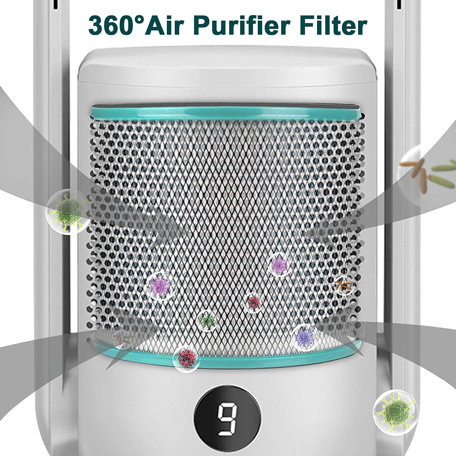 Ventilador de mesa Kpgo con purificador de aire, ventilador de columna sin aspas de oscilación con filtro HEPA, aplicación y control remoto, silencioso y potente, blanco