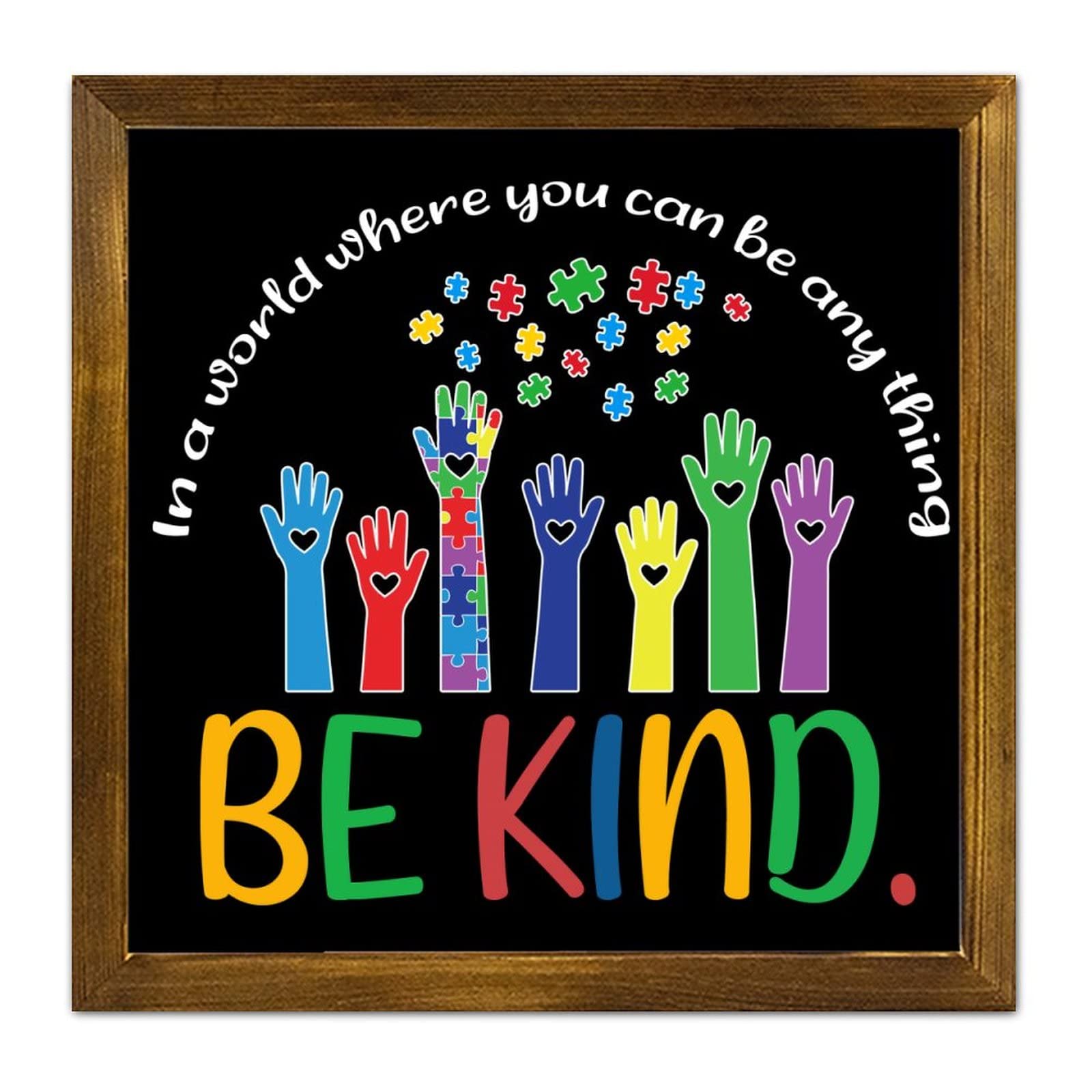 Tableau bois Autism Mom message Be Kind pour décoration de style ferme
