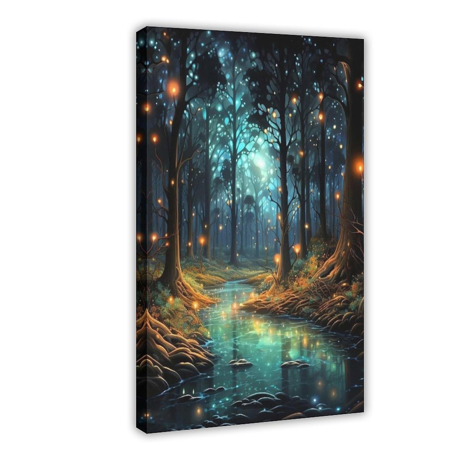 Bareronor Illuminated Forest Fireflies Canvas Poster Bedroom Decor Landscape Office Room Decor Gift 12" L X 18" W