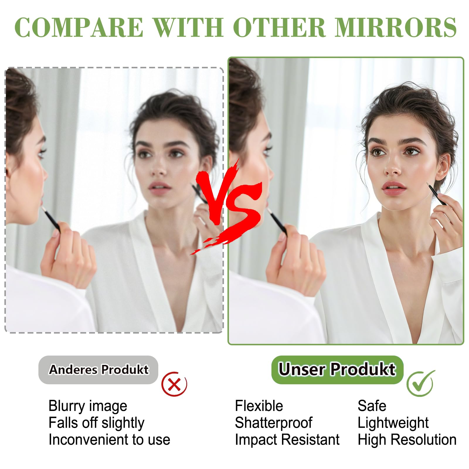 Miroir Mural Moderne Miroirs Autocollants Acrylique Bord Ondulé 40×30cm Miroir Adhesif Mural Autocollant pour Salle de Bain, Chambre, Entree Maison