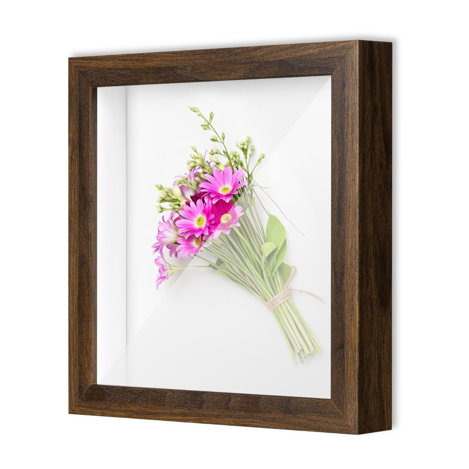 CLAMARO 3D Bilderrahmen zum Befüllen, 60x80 cm, Nussbaum, HDF-Rückwand | Objektbilderrahmen & Tiefenrahmen mit 2 cm Innentiefe, Acrylglasscheibe, MDF-Rahmen und weißer HDF-Holzrückwand