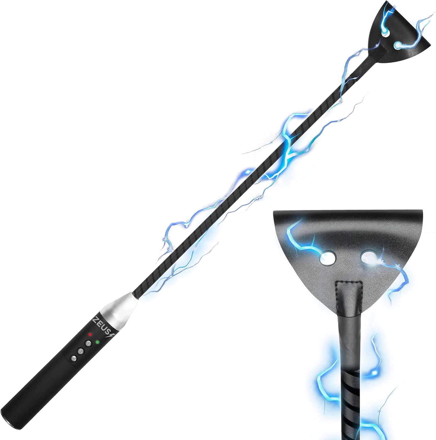 Zeus E-Stim Crop for Men, Women & Couples. Entire Rod Conductive, Ergonomic Handle for Better Grip, 2 Intensity Levels, Rechargeable. 1 Piece, Black.