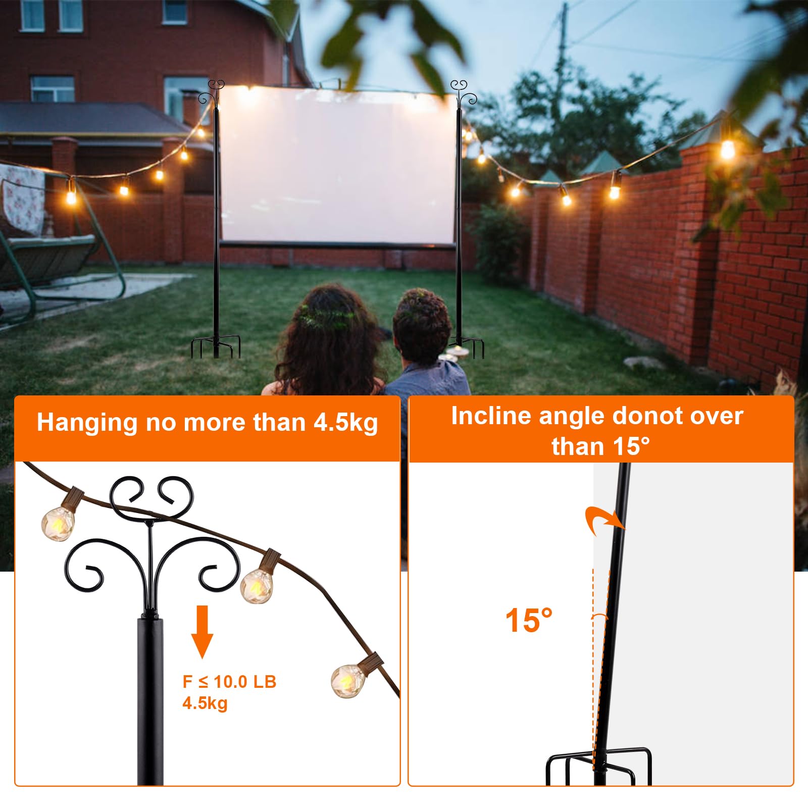 Lichterketten-Stangen Set 6 Stück – 3 M Verzinkter Stahl, Verstellbar 2,4–3 M, Für Garten & Terrasse