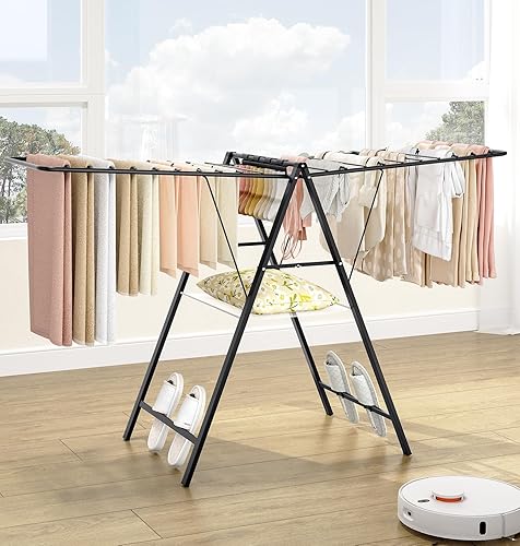 Miniatura 6 de APEXCHASER Tendedero plegable de ropa, estante de secado de ropa de metal plegable, estante de ropa ultra delgado para suéter, sostén, toalla para