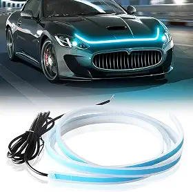 Fita de LED para Carro Azul Gelo, 60cm, Seta Amarela Sequencial, 12V, Iluminação Personalizada, Fita de LED Automotiva Cortável