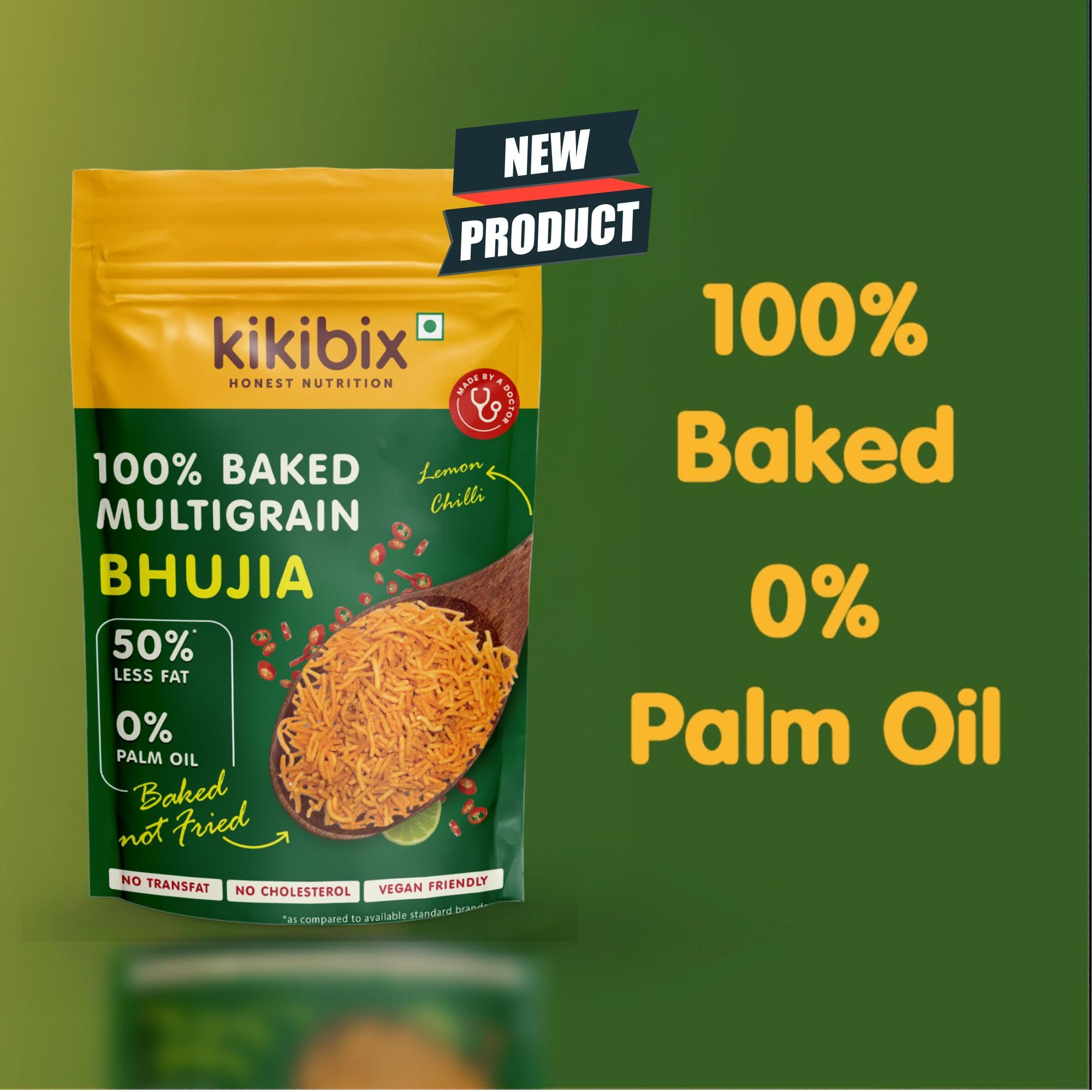 Kikibix Baked Chatpata Bhujia Healthy Snacks & Namkeen for diabetics, Low Fat, Low Calories, High Protein Bhujiya Diet Mixture- lemon Chilli Flavor No Palm Oil, Baked Not Fried (Pack of 2) - Image 5 thumbnail