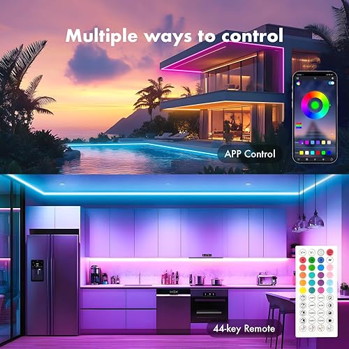 Miniatura 5 de JIAMEI - Tira de luces LED RGB de 49.21 pies, control por aplicación, control remoto IR, sincronización de música, impermeable IP67 para exteriores,