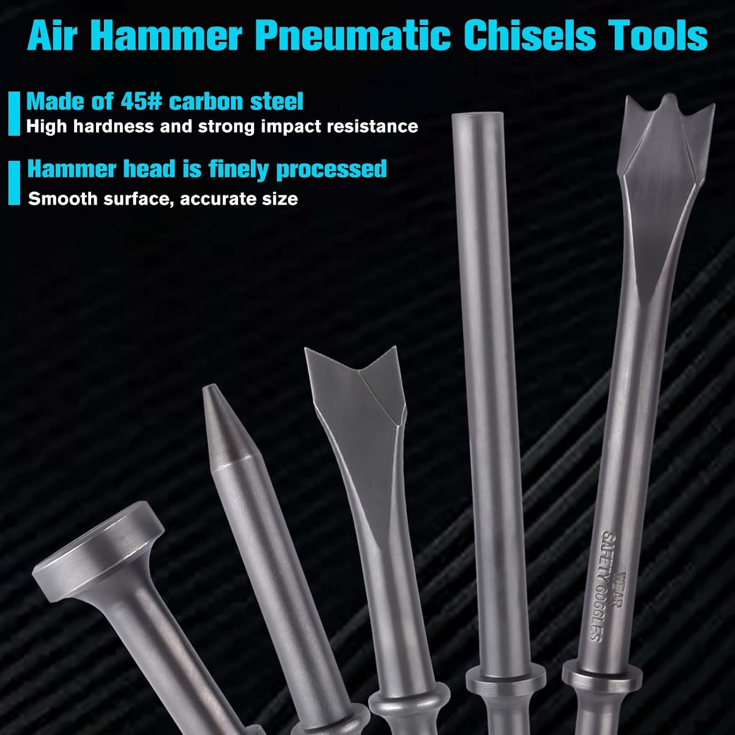 SPEEDWOX 9Pcs Pneumatic Chisel Set Air Hammer Punch Chipping Bits Tool Pneumatic Chisel Tool Round Style Shank Hammer Drill Tool for Tile Masonry Concrete Brick Stone Work