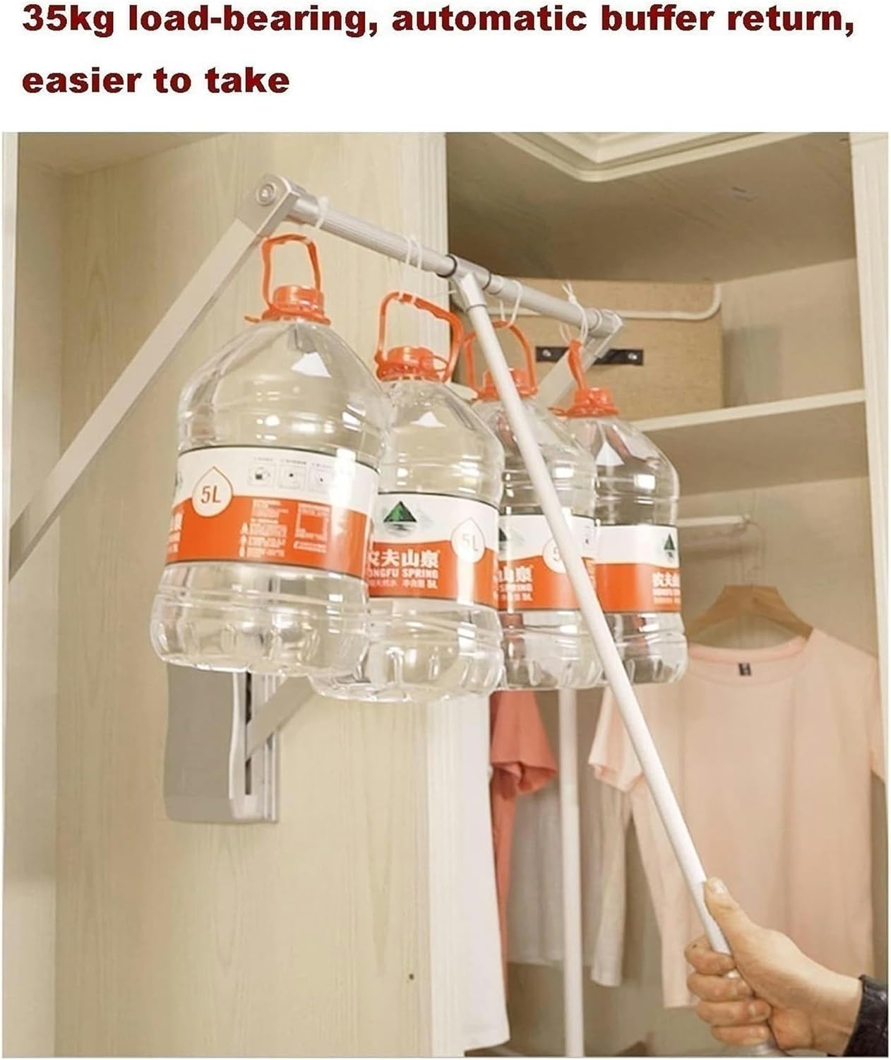 Lifting Drop-Down Wardrobe Rails, Aluminum Lifting Rails Organizer Storage System Closet Hanger Rods, Saving Space, Load-Bearing 35kg