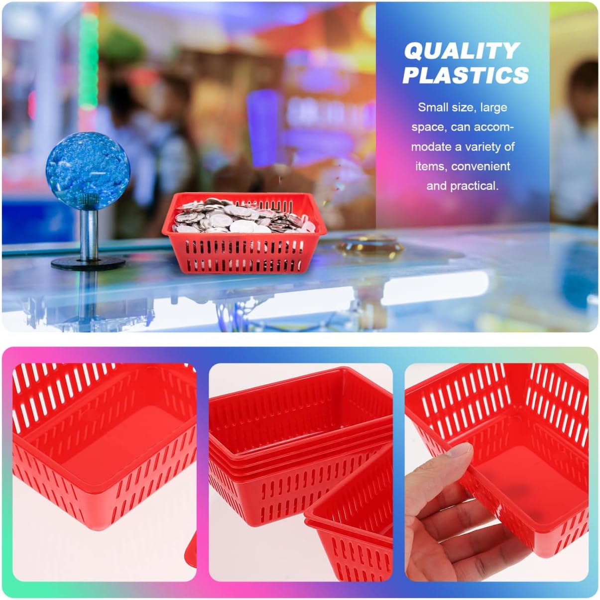 ibasenice 3 Pack Small Plastic Storage Baskets, Red Organizer Bins image 5