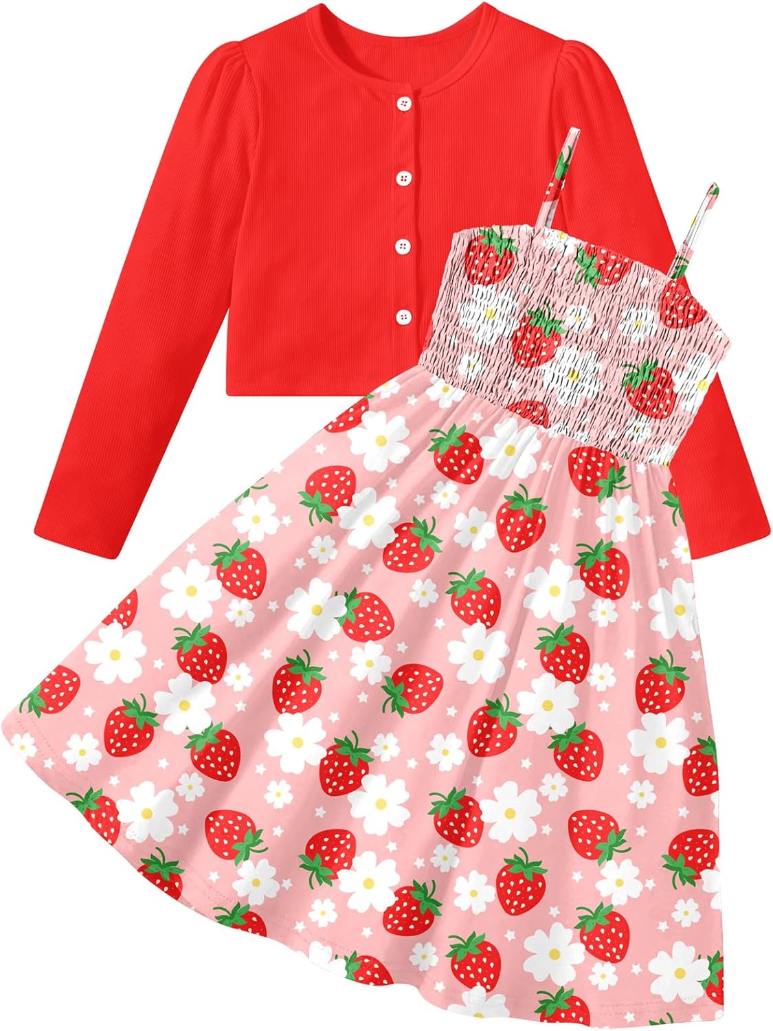 RAISEVERN Girls Casual Adjustable Strap Sleveless Dress Cardigan Set Size 5-12Y