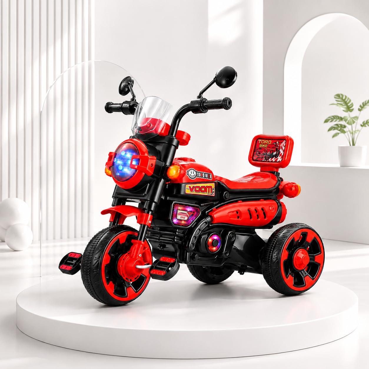 TORQ Bike Pedal Tricycle for Kids Toddler Trike Headlight, Music, Curved Seat and Backrest Push Along Pedal Trike for 2 Years to 4 Years | Full Body LED| RED | TOYMINE-image-13
