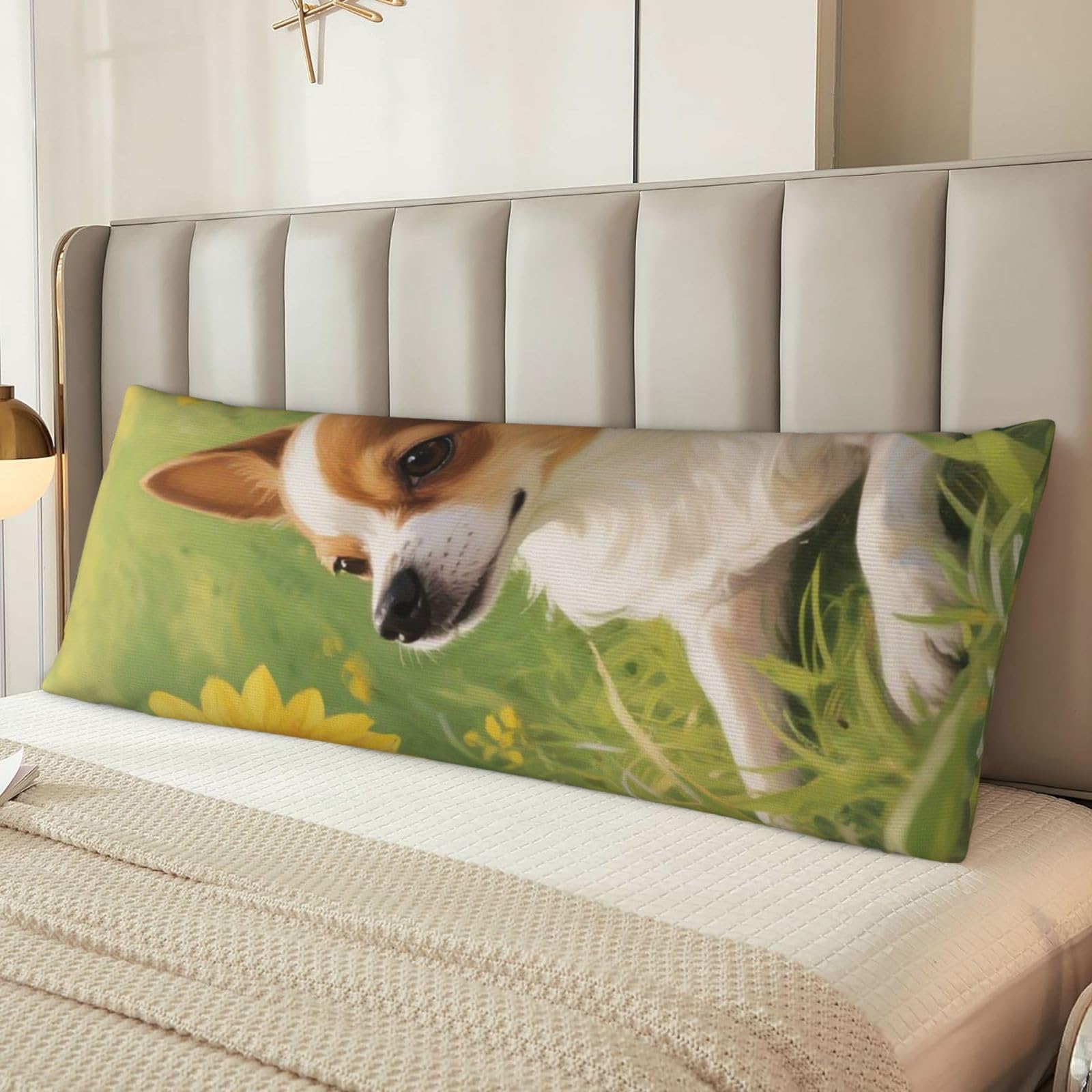 Chihuahua Dog Sunflowers Body Pillow Cover with Hidden Zipper 54"X20",Ultra Soft Microfiber Long Pillow Case Decorative Bedding Pillowcase Cushion Cover Cases for Bedroom Couch Sofa,Home Gifts