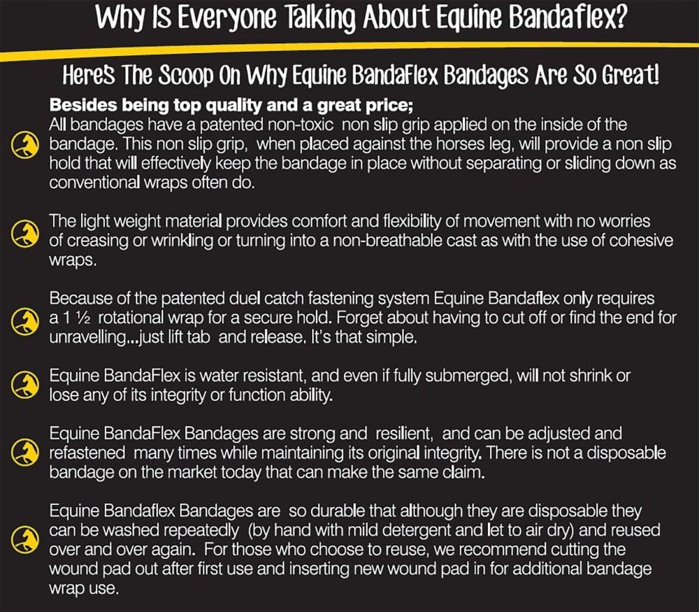 Cohesive wrap Alternative Equine BandaFlex Horse Bandages for Lower Leg Double Catch Fasteners Super Stretch, Disposable, Washable & Breathable (Small 30 Pack)