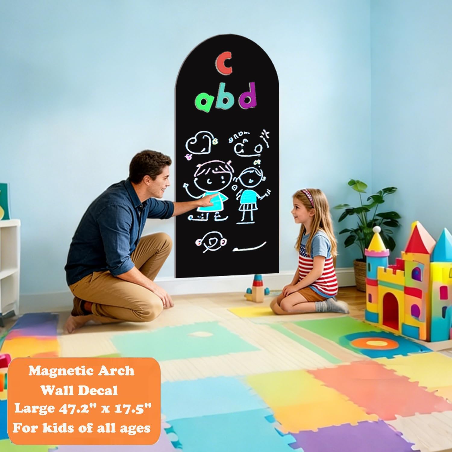 Magnetic Wall Sticker Chalkboard Contact Paper Arch 47.2" x 17.5" Self Adhesive Magnet Chalk Board Wallpaper Peel and Stick Wall Decal for Home Playroom Classroom Alternative Blackboard Paint