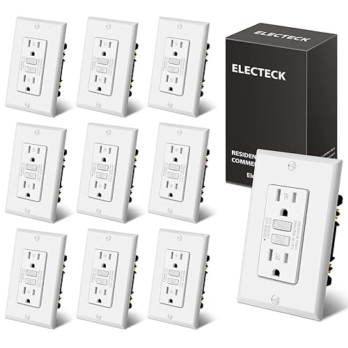 Vista 17 de ELECTECK Paquete de 3 salidas GFCI de 15 amperios, resistentes a manipulaciones (TR), receptáculos GFI ultra delgados con indicador LED, interruptor