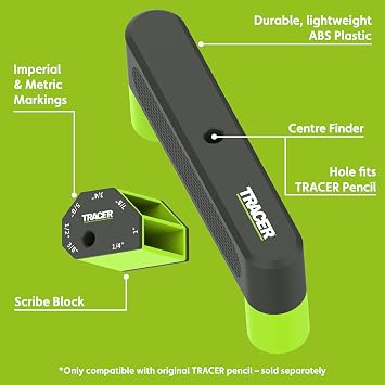 Tracer Marking Guide Set - Center Finder & Scribe Block With Hole That Fits Tracer Deep Hole Carpenters Pencil