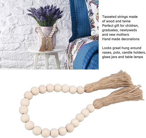 Miniatura 3 de Guirnalda de cuentas de madera de 24 pulgadas con borlas, decoración rústica de campo, oración para colgar en la pared, decoración para regalos y