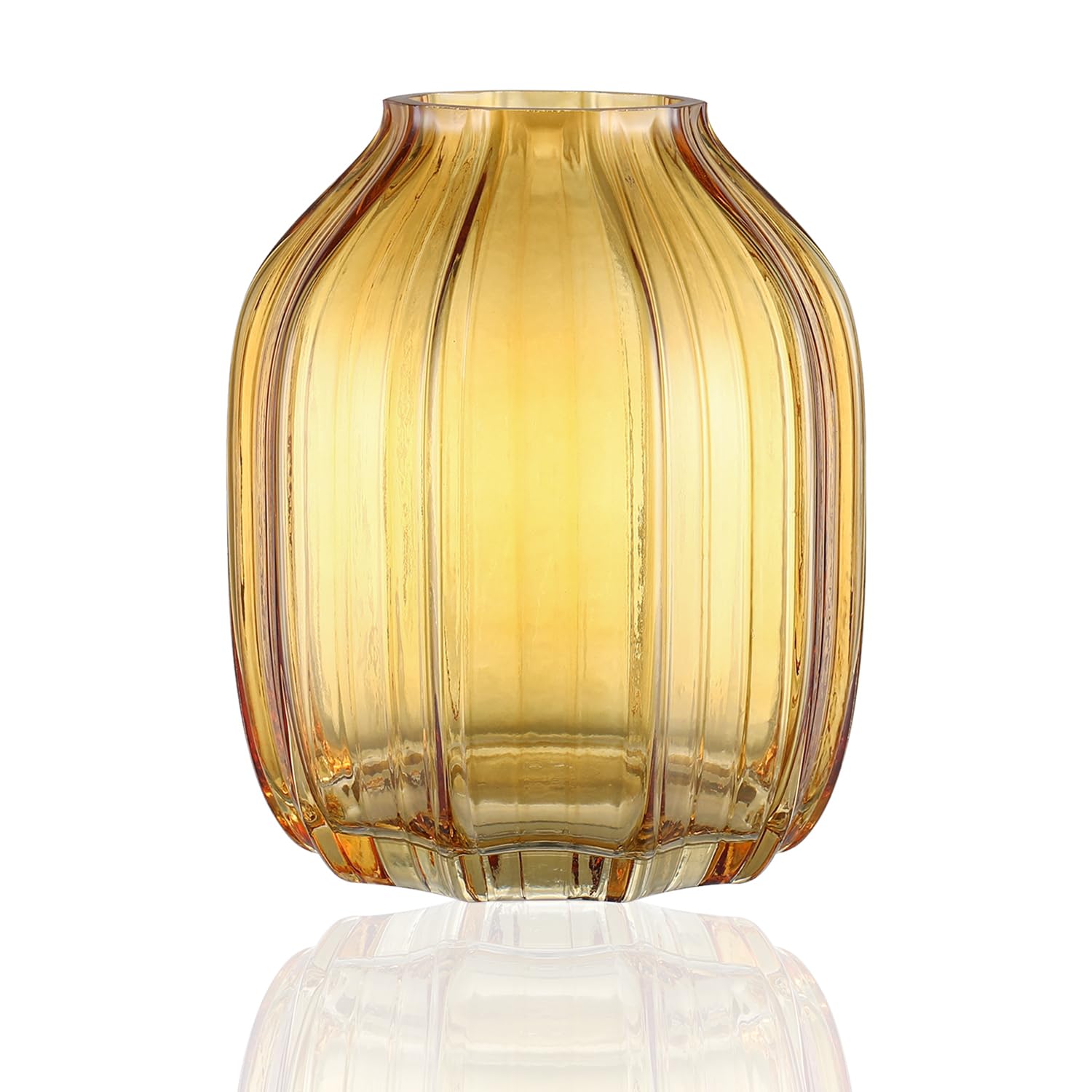 MCMCNCUIU Amber Glass Vase, Large Vases for Flowers, Glass Vases for Bouquet, Aesthetic Vase for Living Room, Bedroom, Kitchen, Dining Table, Office, Wedding, 8 Inches
