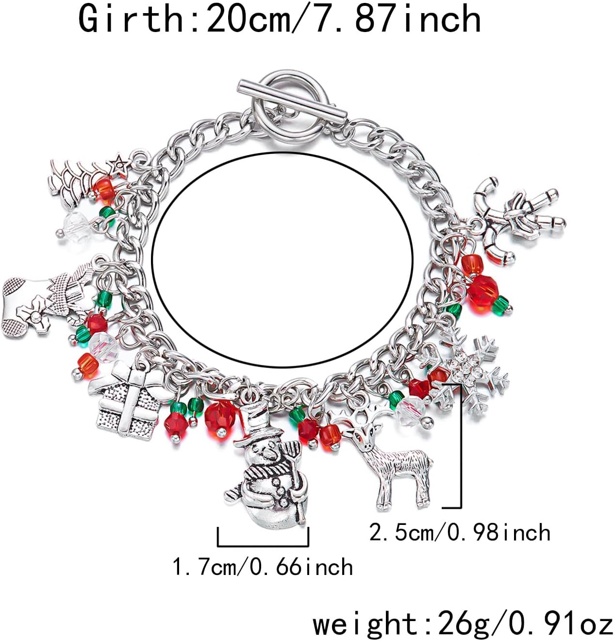Christmas Bracelet for Women Cute Jingle Bells Snowflake Christmas Tree Candy Cane Crystal Bracelets Gold Silver Chain Clasp Toggle Bracelets Chunky Xmas Charms Bracelet Christmas Holiday Winter Party Jewelry - Image 5