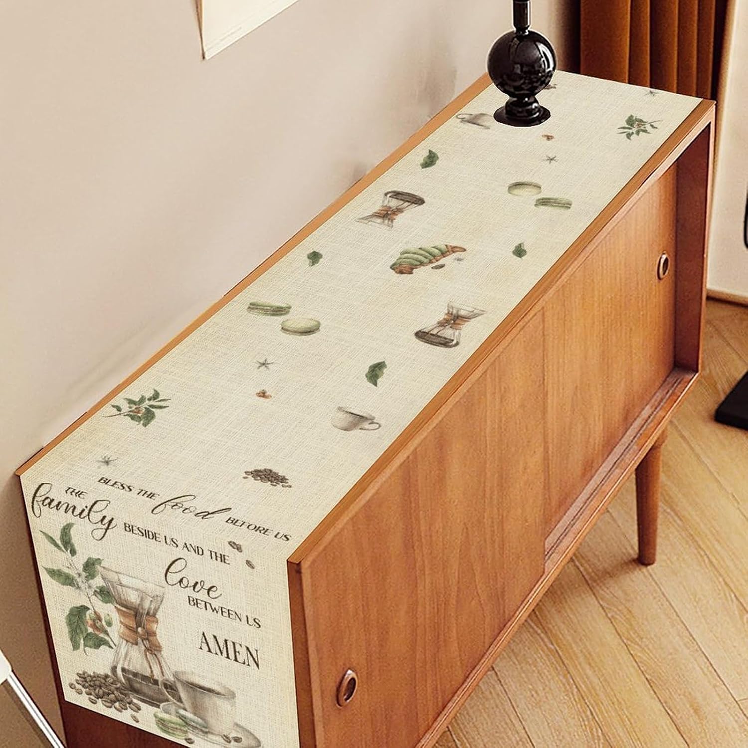 Coffee Time Table Runner, Farmhouse Retro Coffee Bean Cup Latte Tea Dessert Watercolor Cafe Table Center Decor for Home Kitchen Dining Patio Holiday Party Table Decorations 13x36 inches image 3