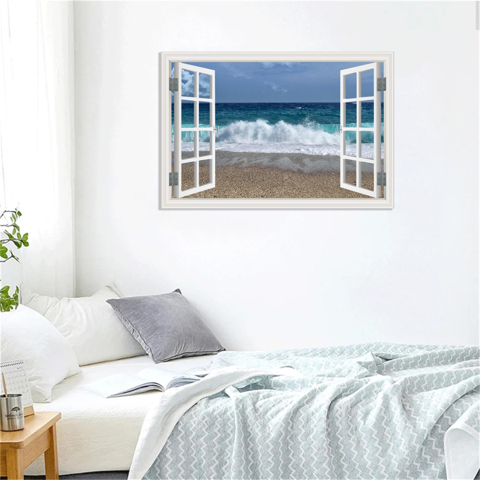 Amazon.com: View Through Open Window on Canvas,Blue Beach Ocean