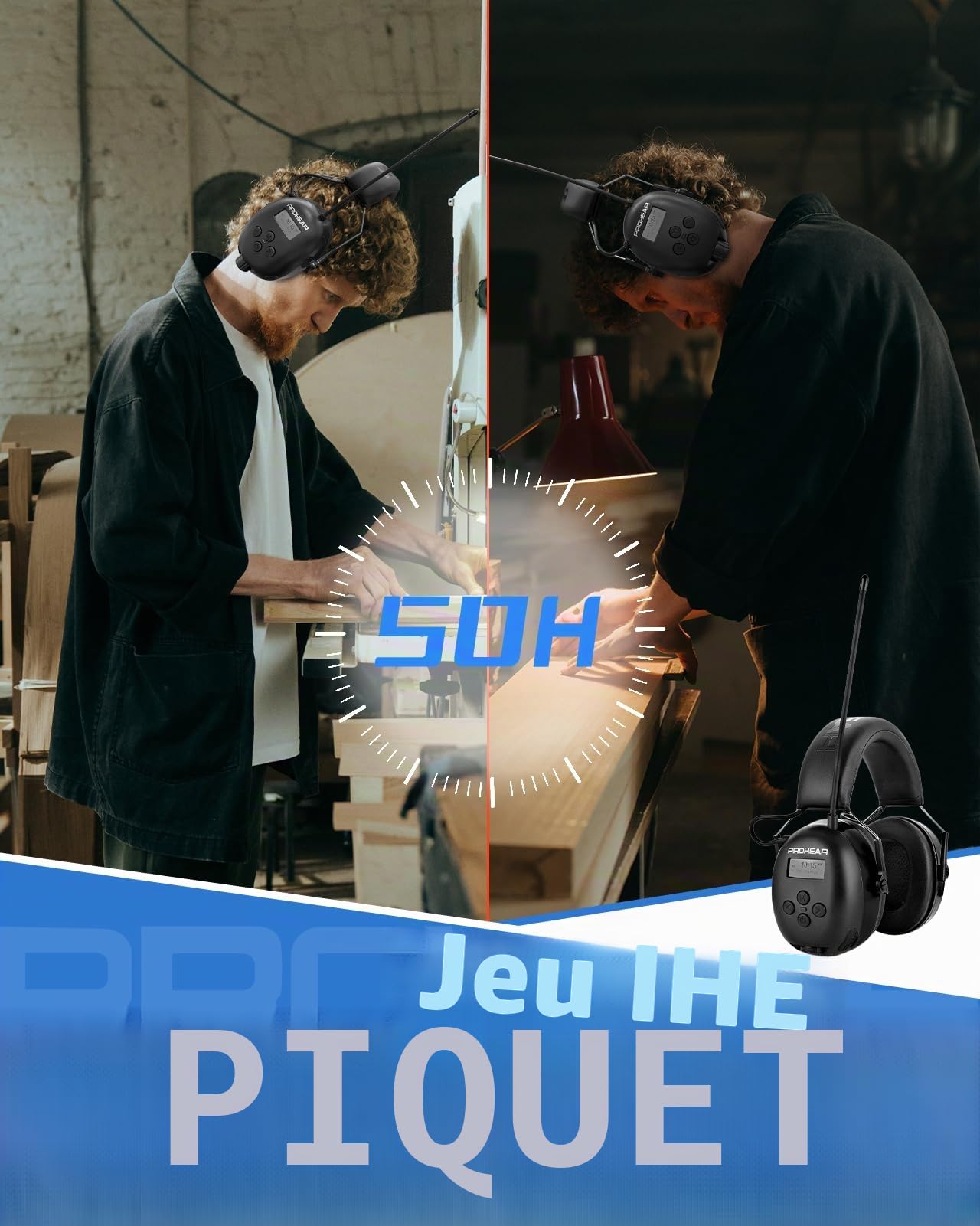 PROHEAR 033 Bluetooth Casque Anti Bruit avec FM/AM Radio, Protection Auditive Chargeable avec Technologie BT 5.4, SNR 31 dB/NRR 25dB pour Debroussailleuse, Chantier, Atelier, Jardin et Tonte